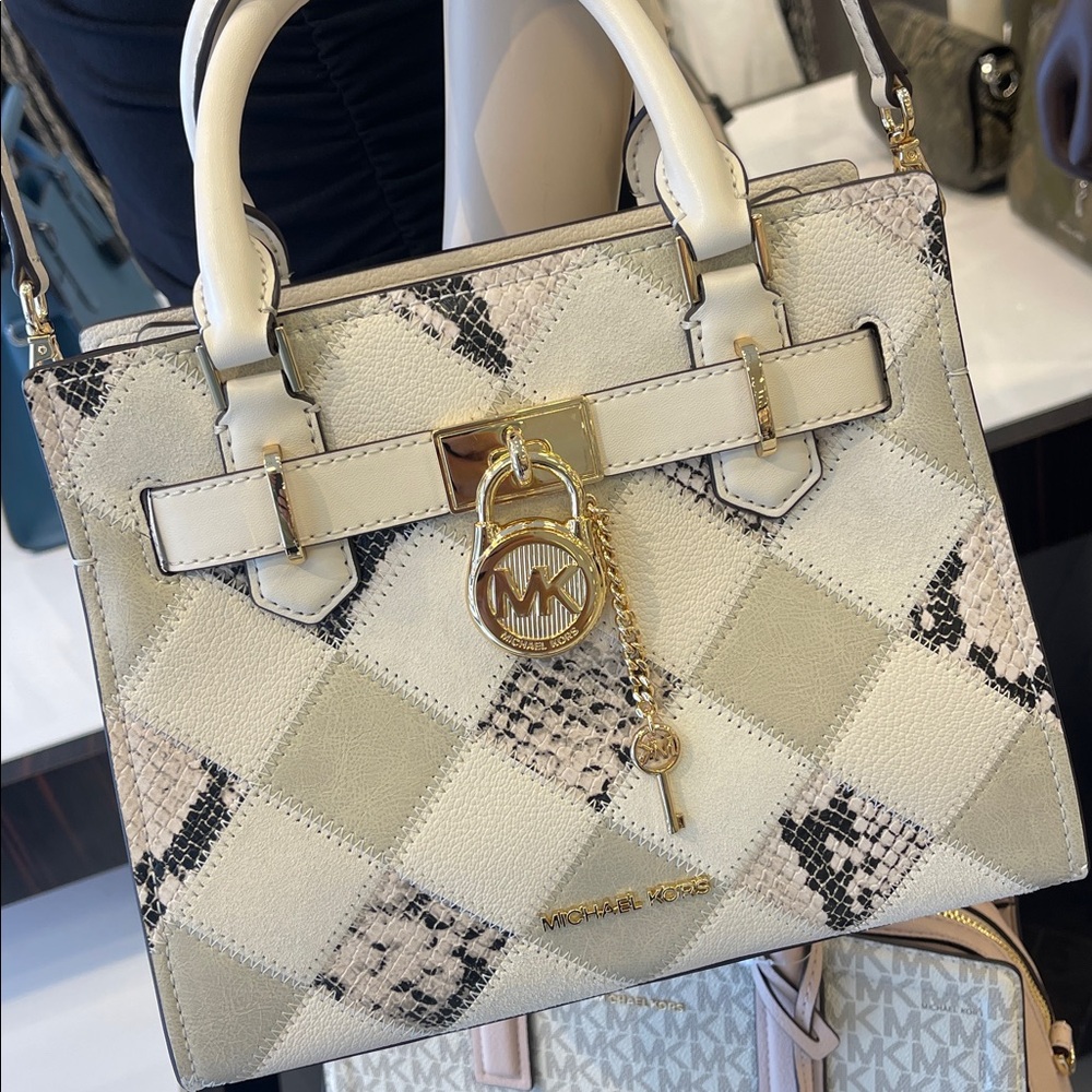 MICHAEL KORS Hamilton Sm Patchwork and Snake Embossed Satchel Crossbody
Natural - Picture 15 of 16